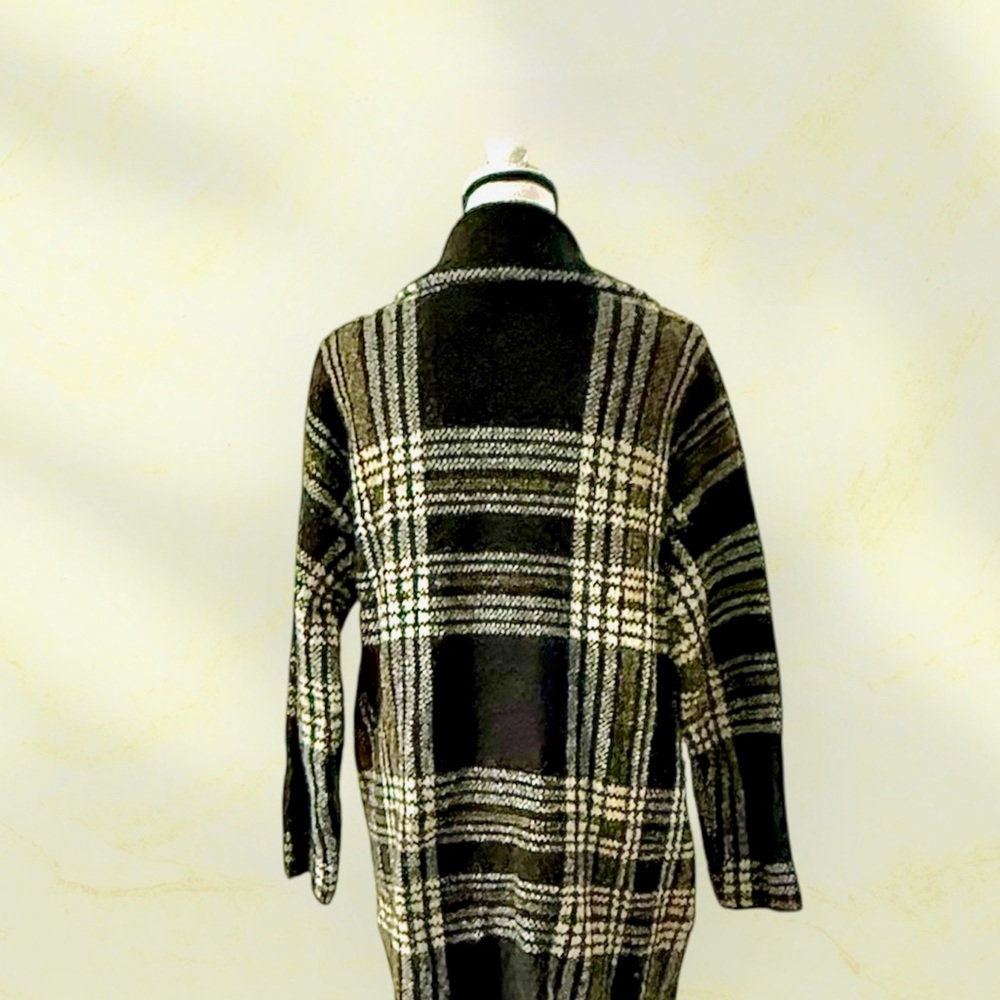 EUC! COCO & CARMEN  BLACK AND GOLD PLAID DOUBLE BREAST PEA COAT - Picture 4 of 7
